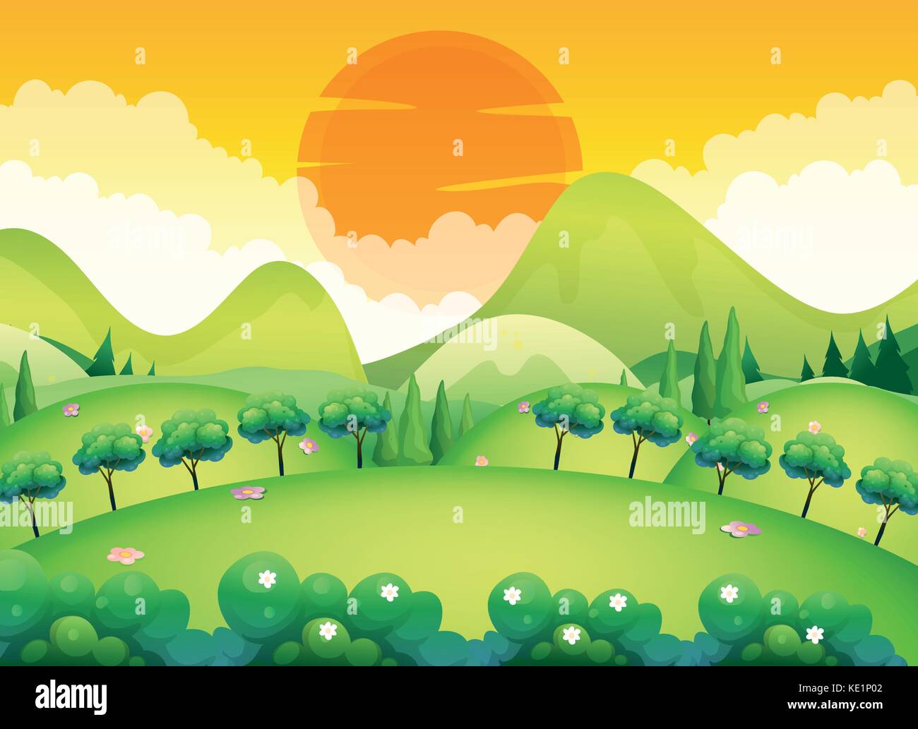 Scene with field and trees illustration Stock Vector Image & Art - Alamy