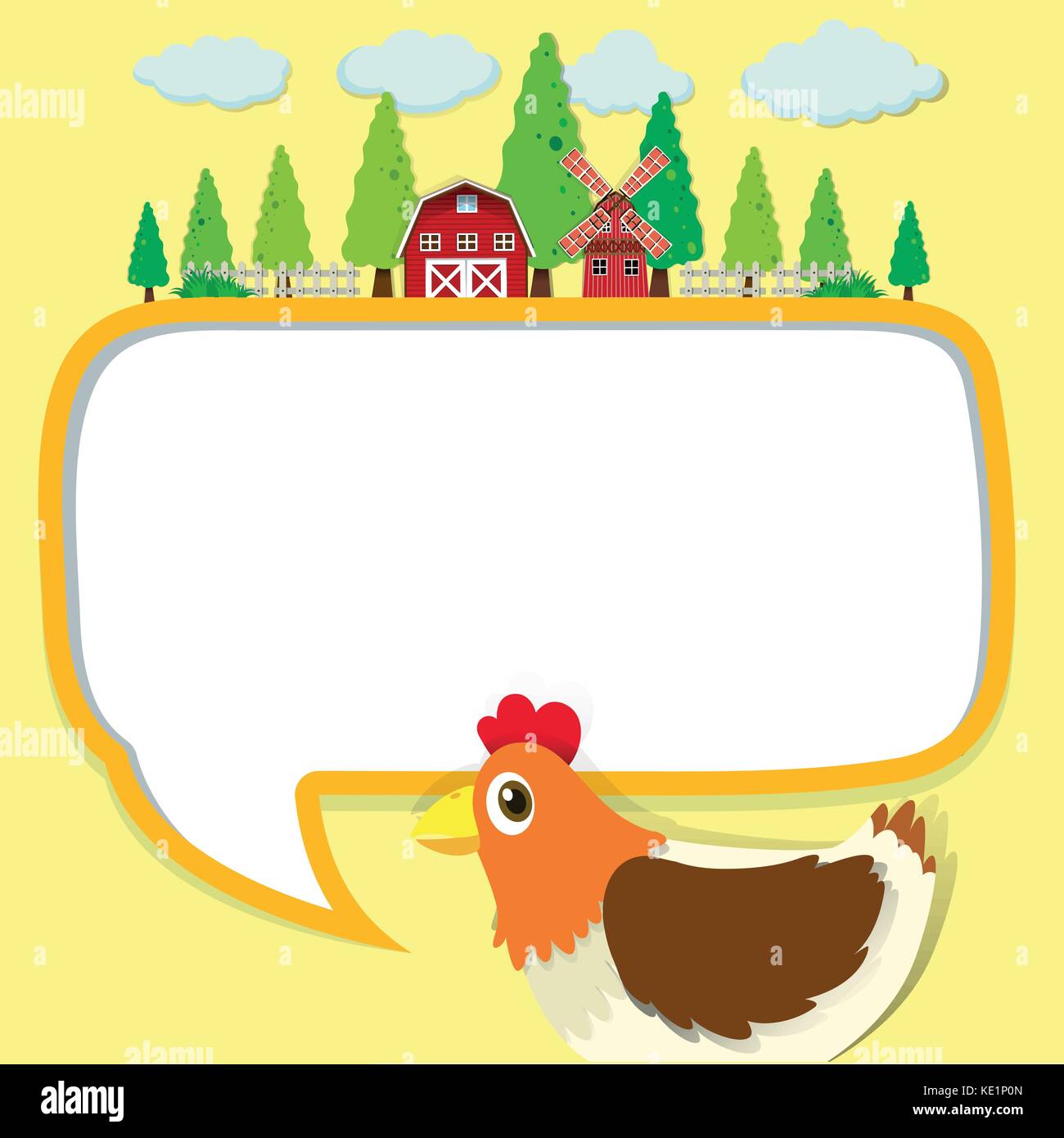 Border design with chicken and farm illustration Stock Vector Image