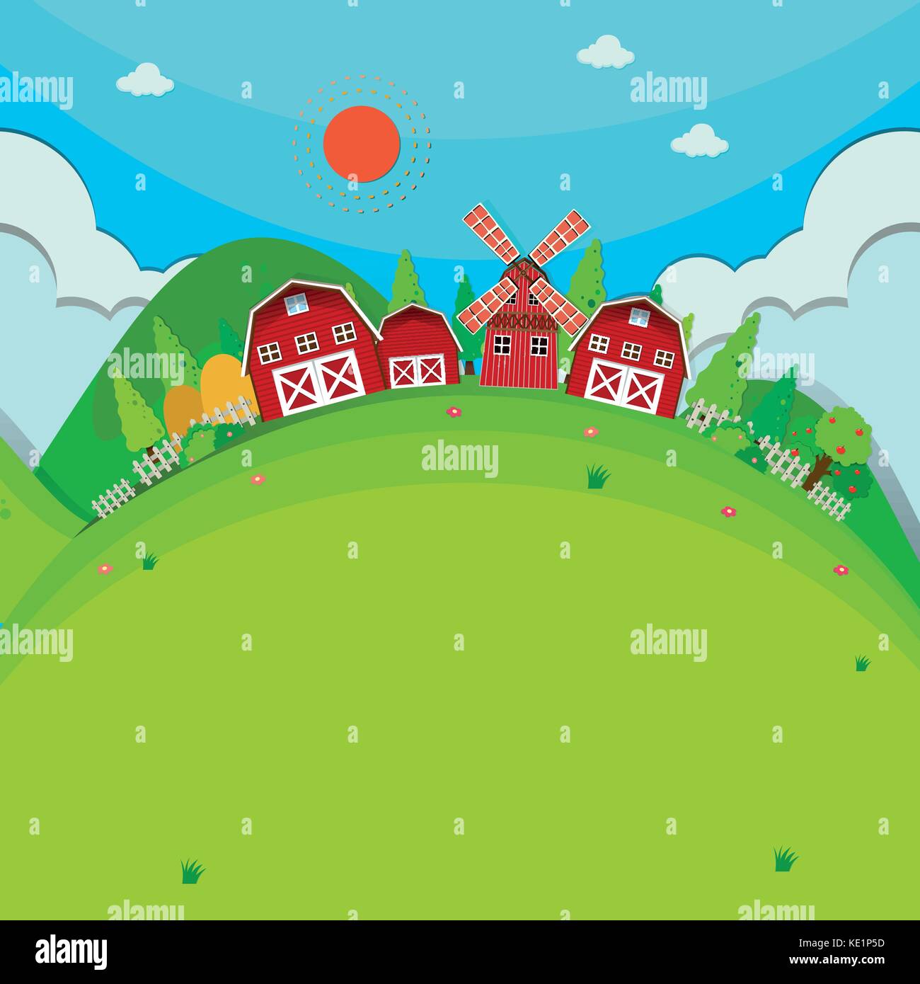Farm land with barns and windmill illustration Stock Vector Image & Art ...