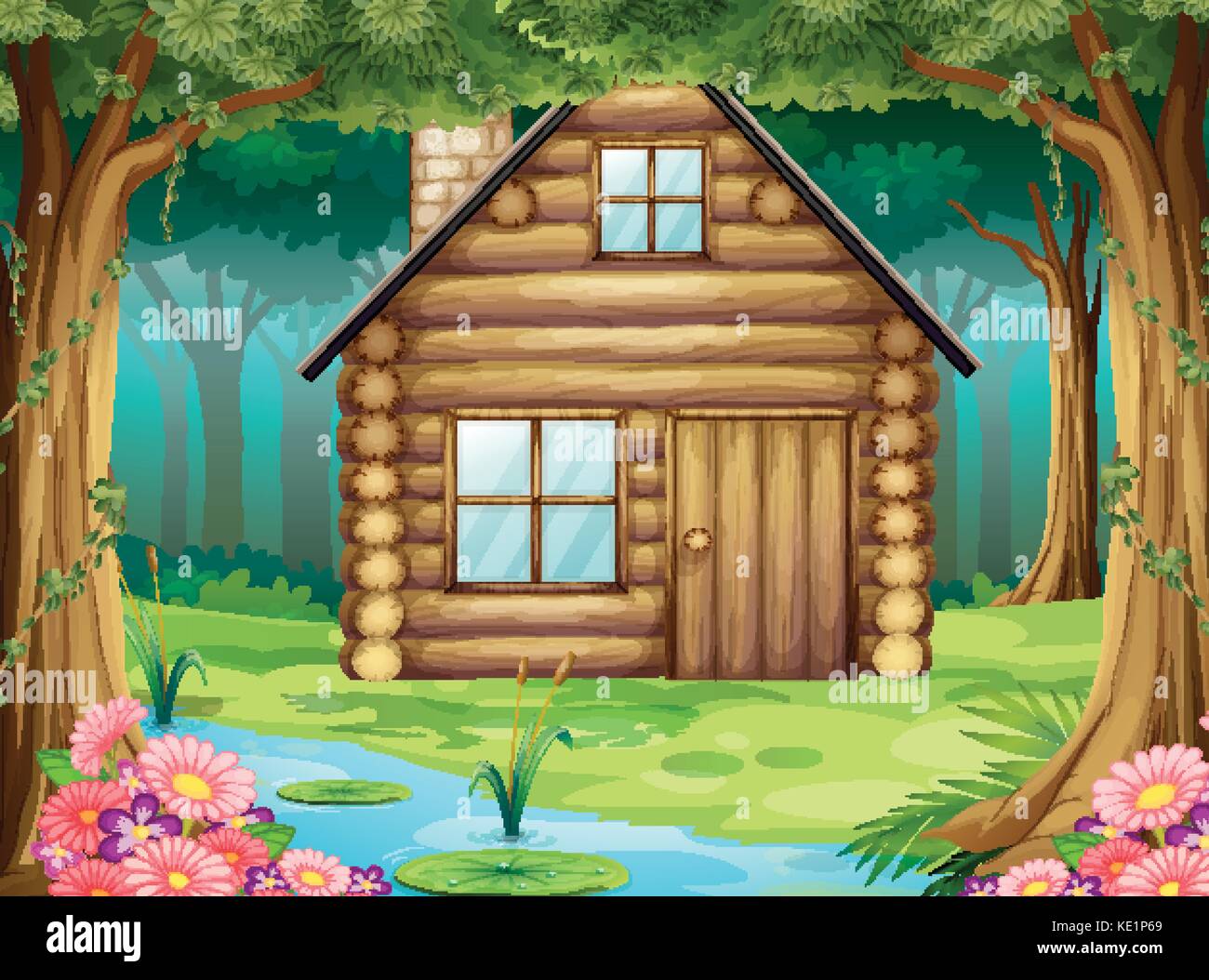 Wooden hut in the forest illustration Stock Vector Image & Art - Alamy