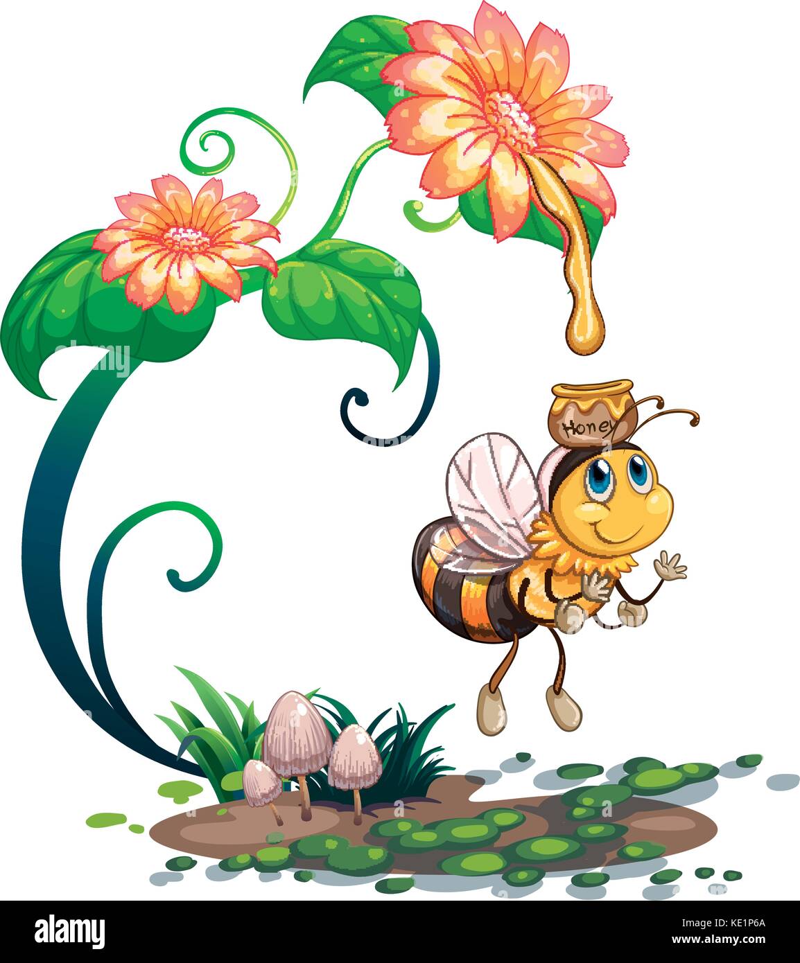 Bee collecting honey from the flower illustration Stock Vector Image