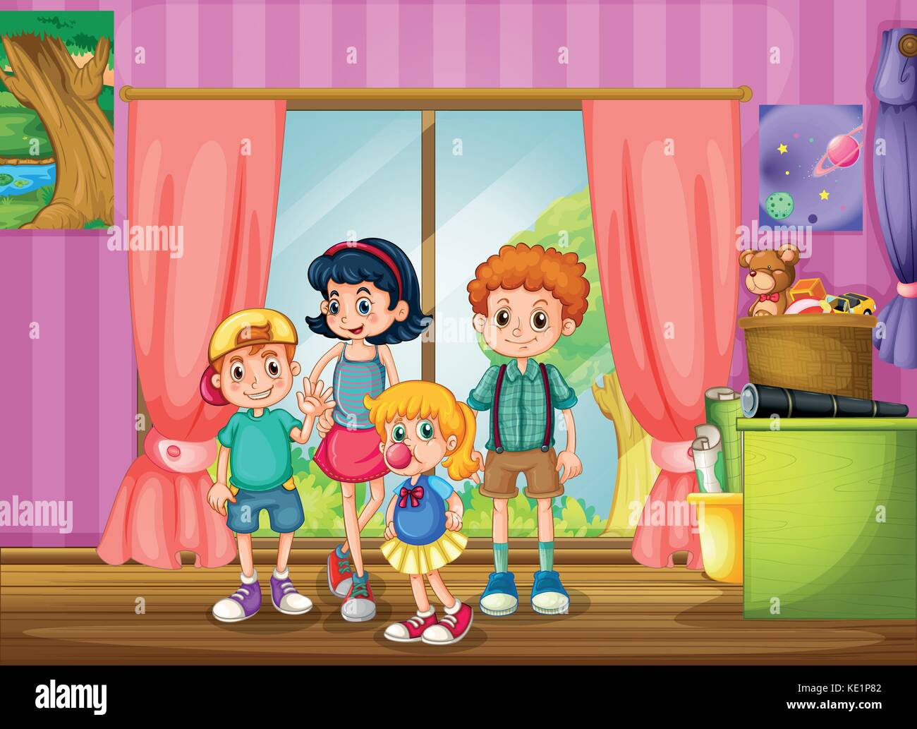 Children standing in the room illustration Stock Vector Image & Art - Alamy