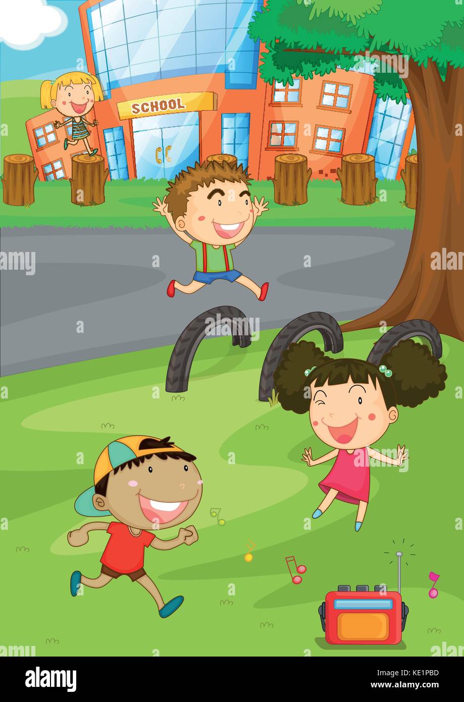 Children playing in the playground illustration Stock Vector Image ...