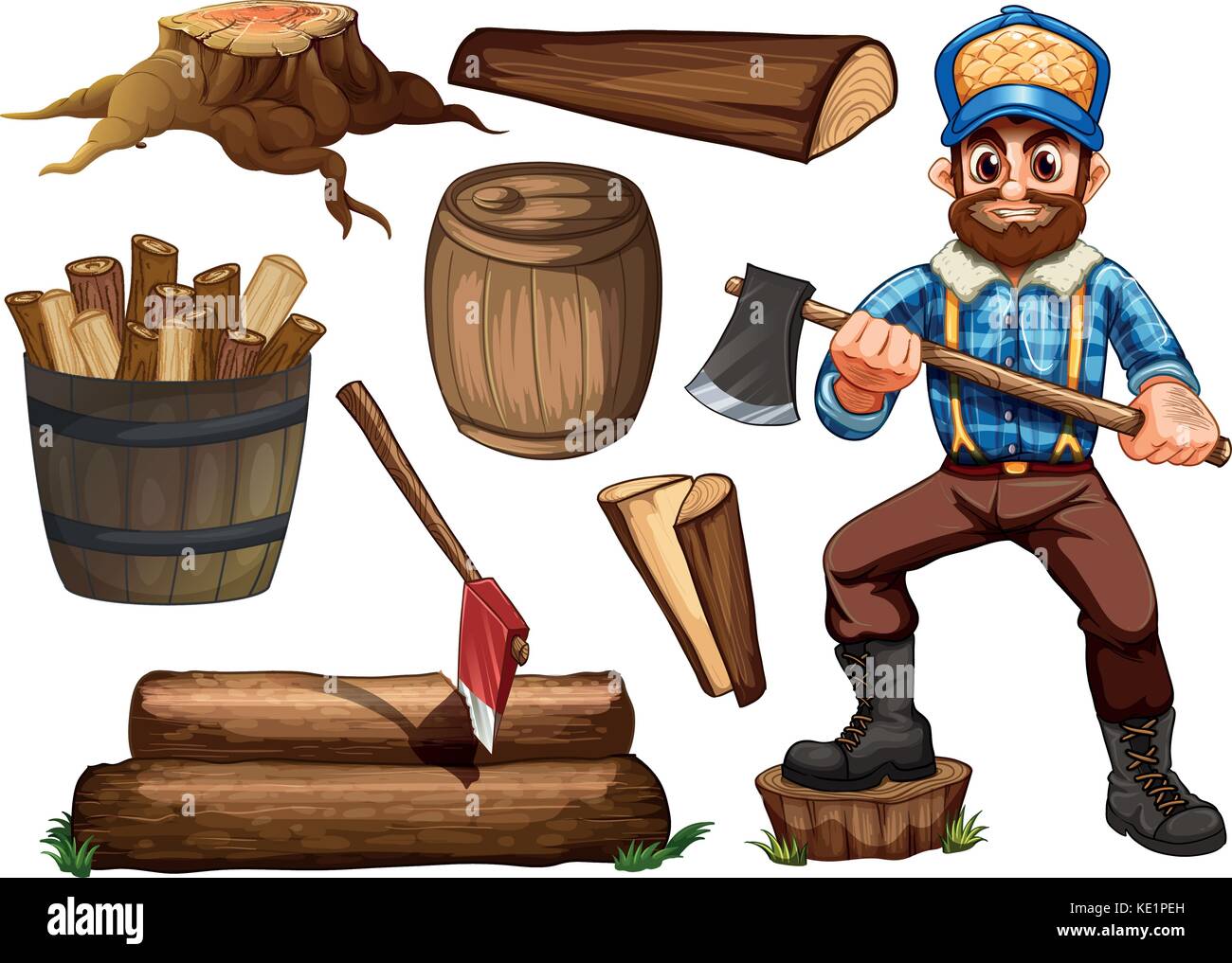 Cartoon lumberjack holding axe vector hires stock photography and images Alamy