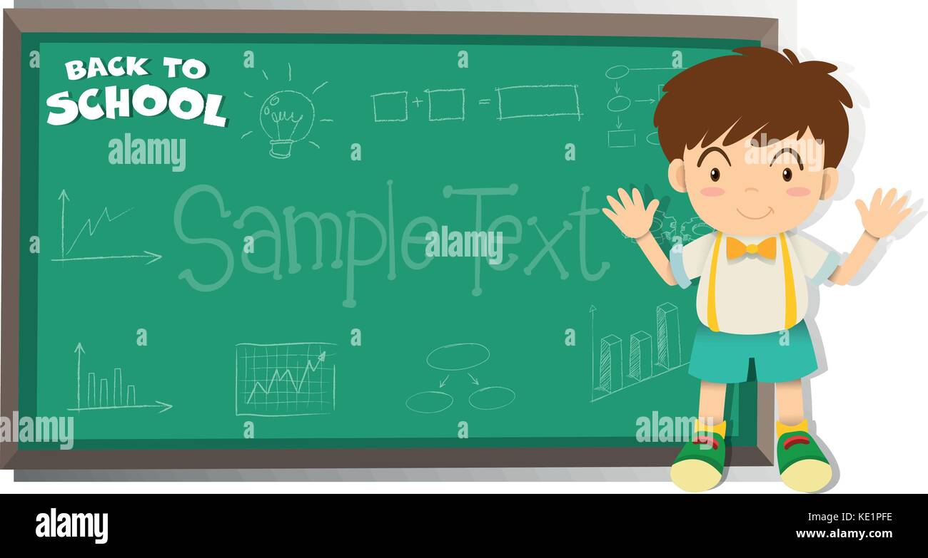 Little boy standing by the blackboard illustration Stock Vector Image ...