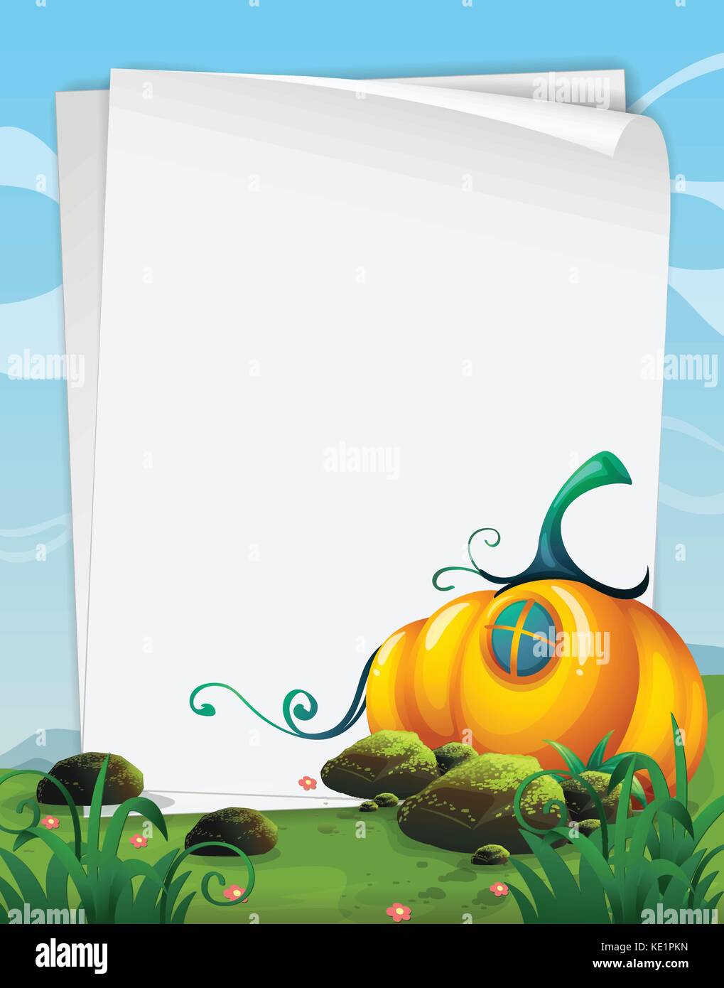 Paper template with pumpkin in the field illustration Stock Vector
