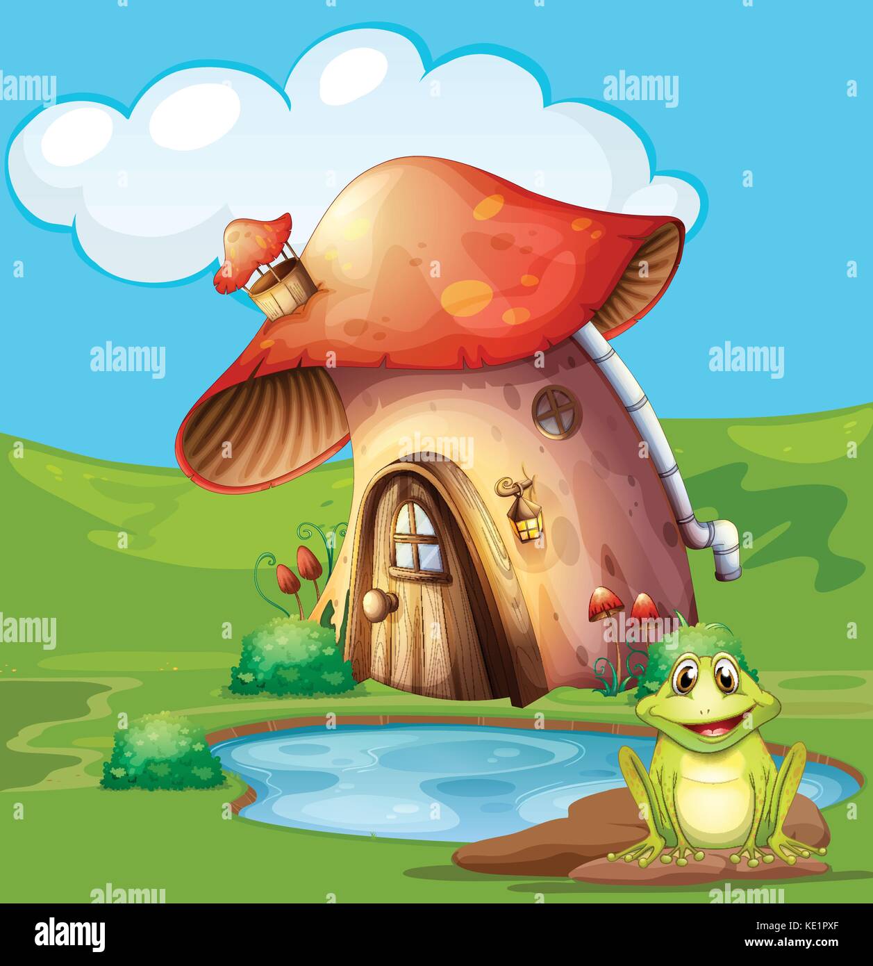 Green frog sitting by the pond illustration Stock Vector Image & Art ...