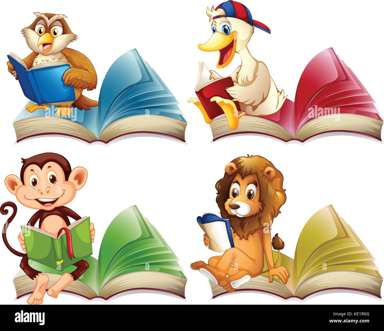 animals reading books clip art