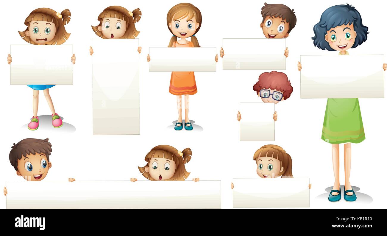 Boys and girls with blank sign illustration Stock Vector Image & Art ...