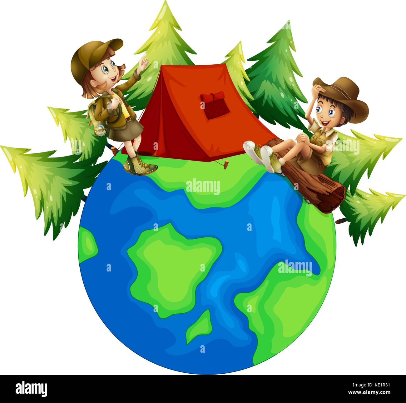 Children camping out in the forest illustration Stock Vector Image ...