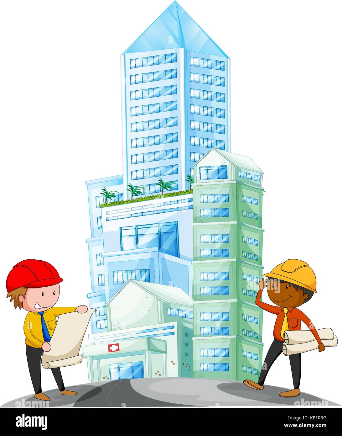 Engineers working in the construction site illustration Stock Vector ...