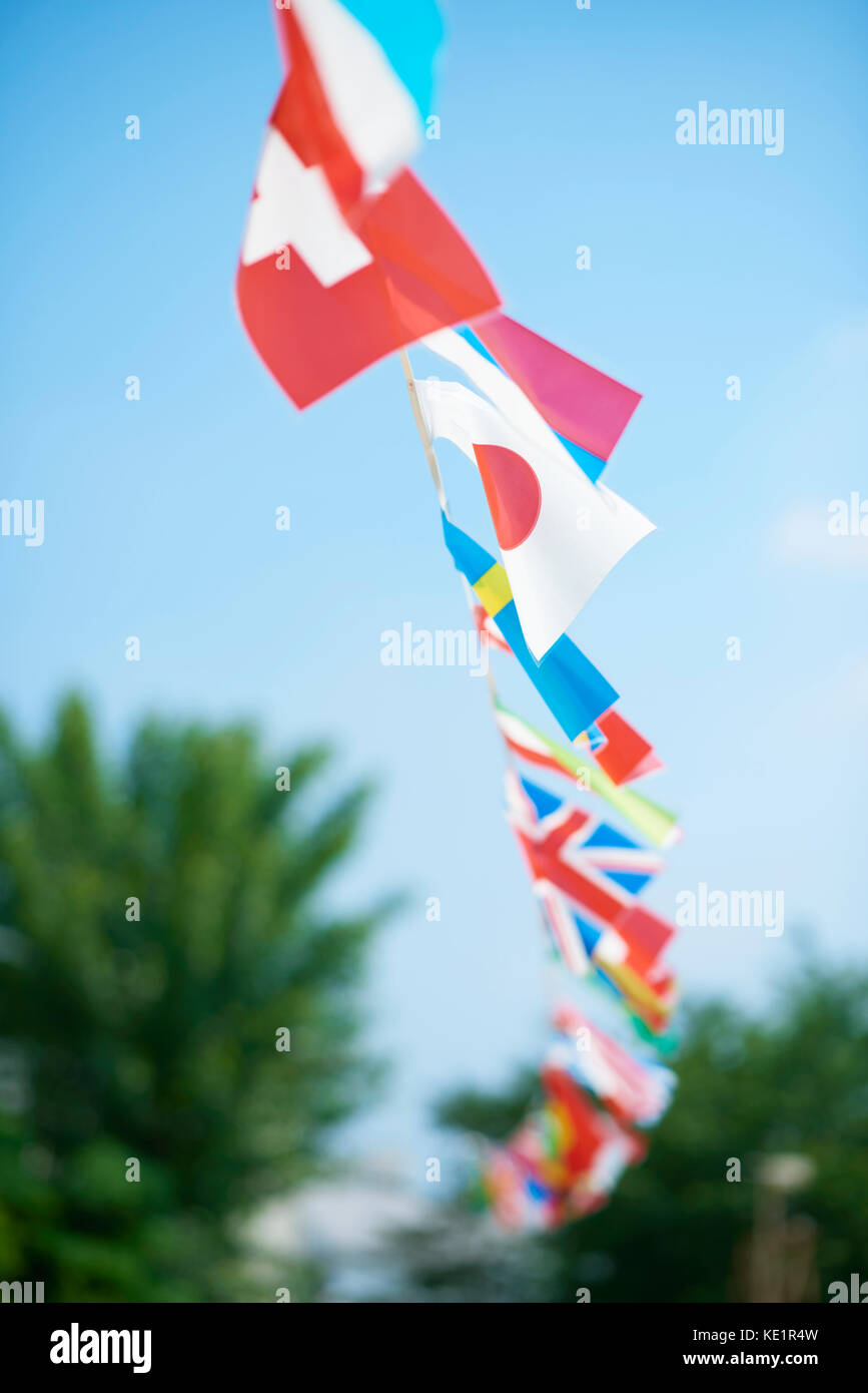 National flags and blue sky Stock Photo - Alamy