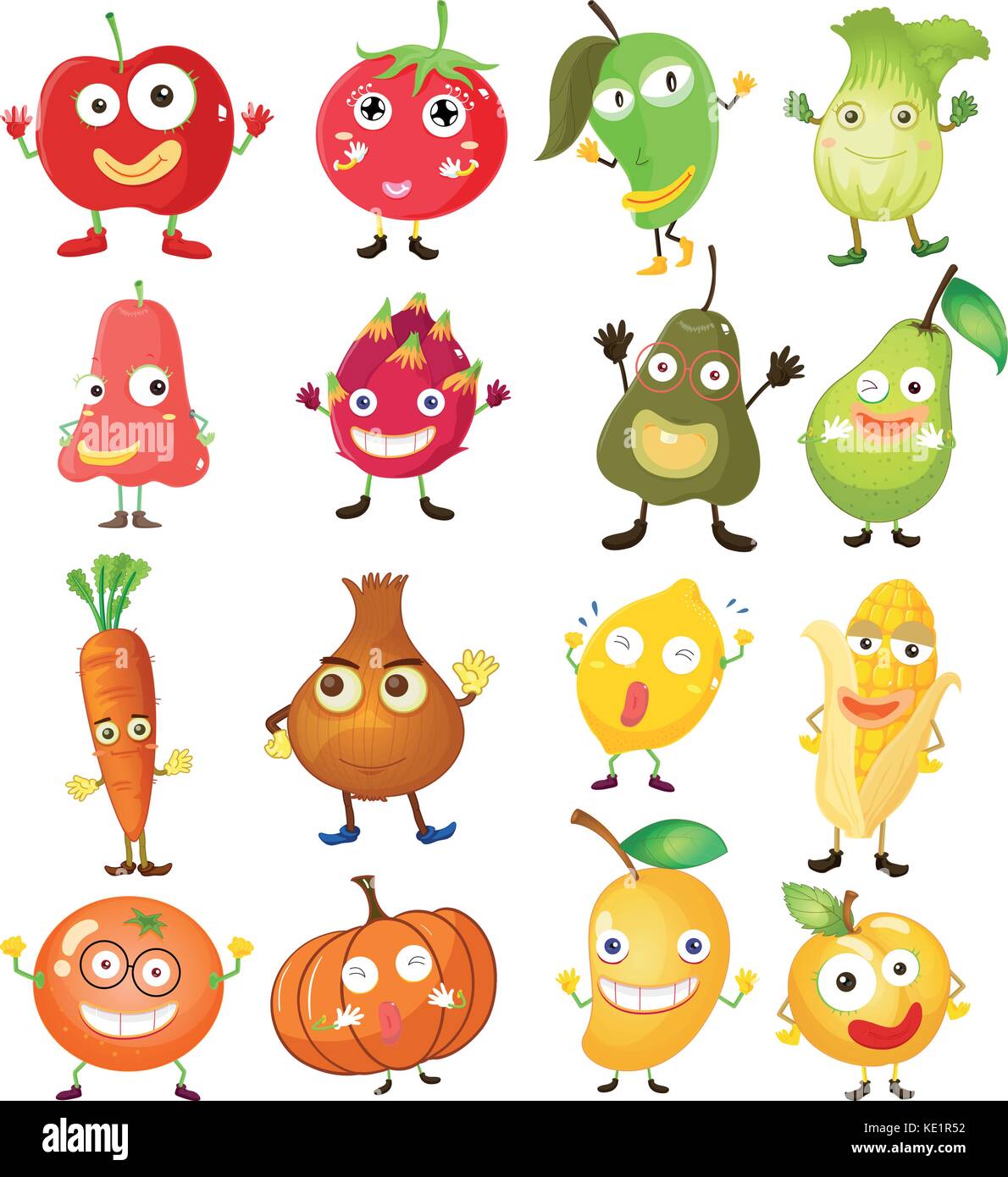 Fruit and vegetables with face illustration Stock Vector Image & Art - Alamy