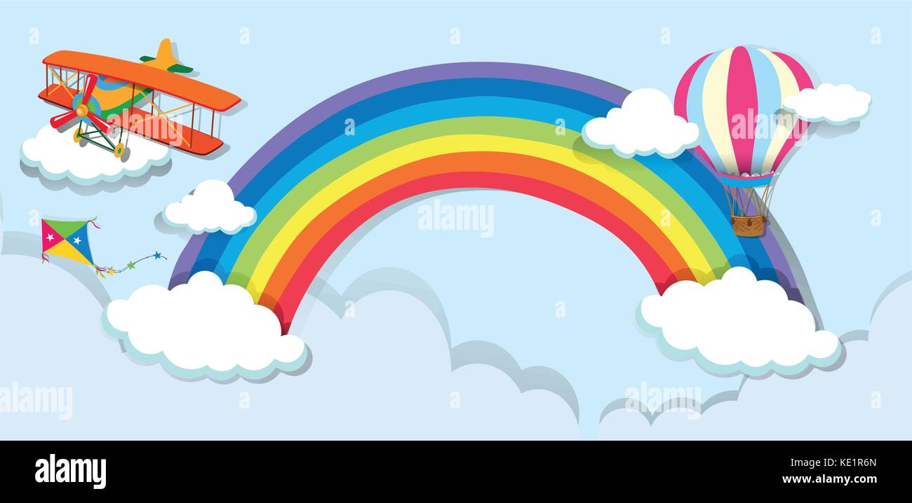 Airplane and balloon over the rainbow illustration Stock Vector Image ...
