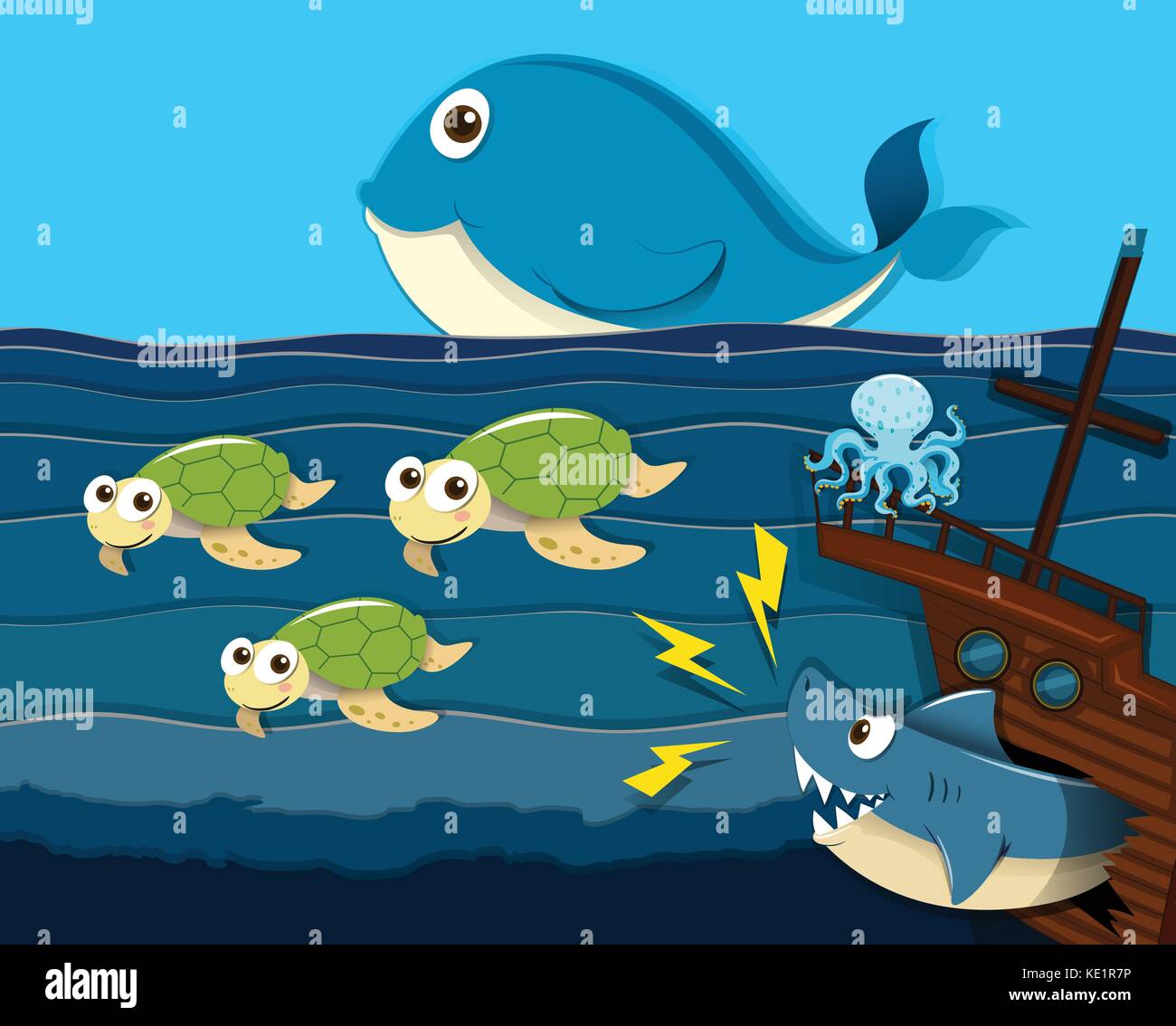 Shark attack ship under the sea illustration Stock Vector Image & Art -  Alamy