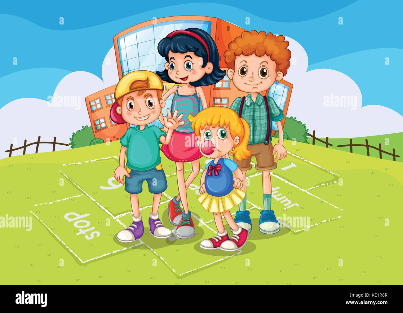 Children standing in the school park illustration Stock Vector Image ...