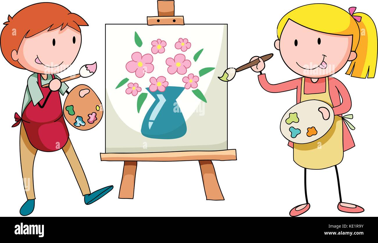 Two artists painting on canvas illustration Stock Vector Image & Art ...