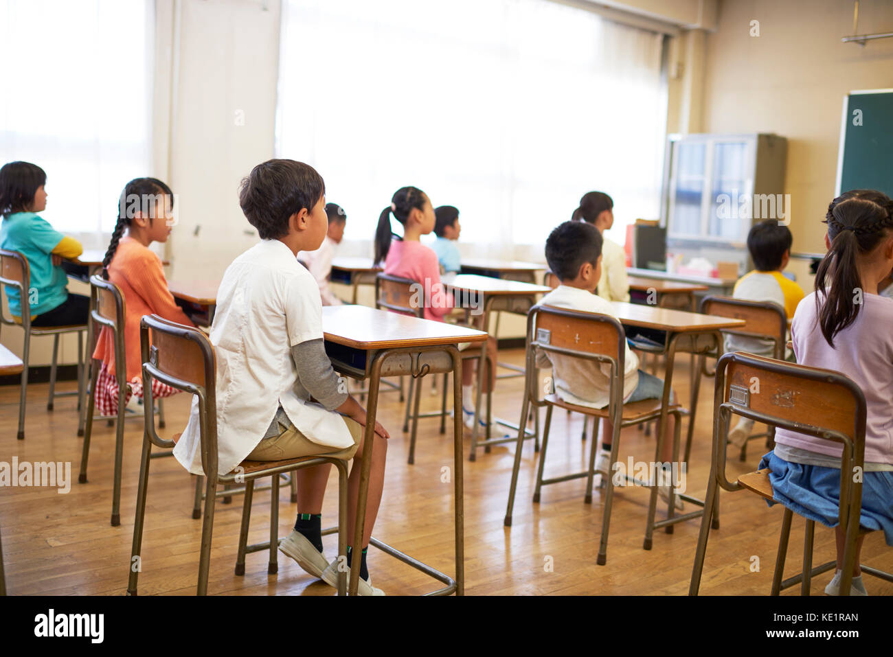 Japanese elementary school kids in the classroom Stock Photo