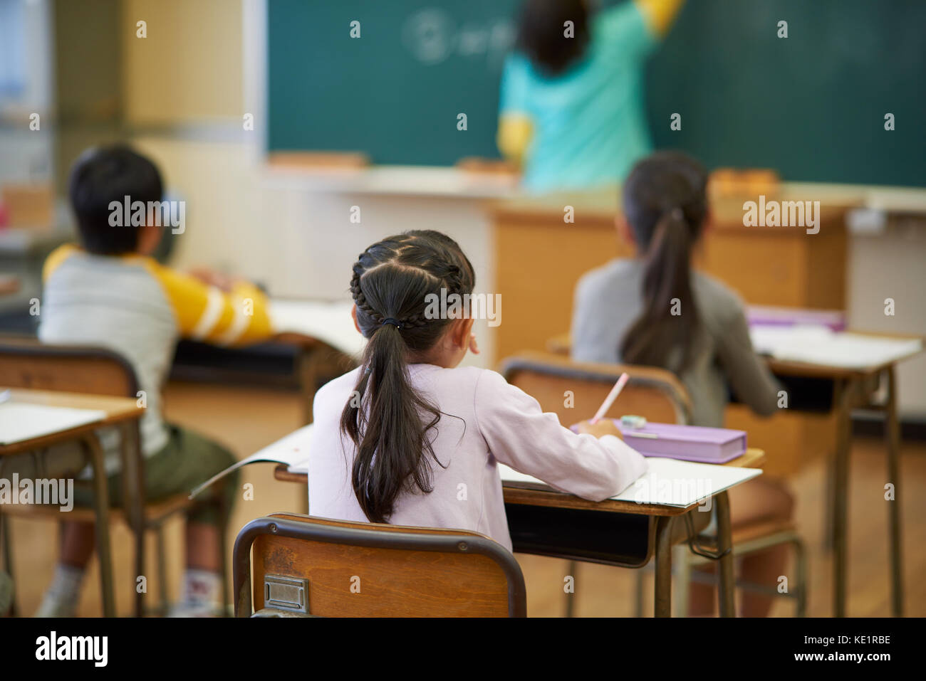 Japanese elementary school kids in the classroom Stock Photo