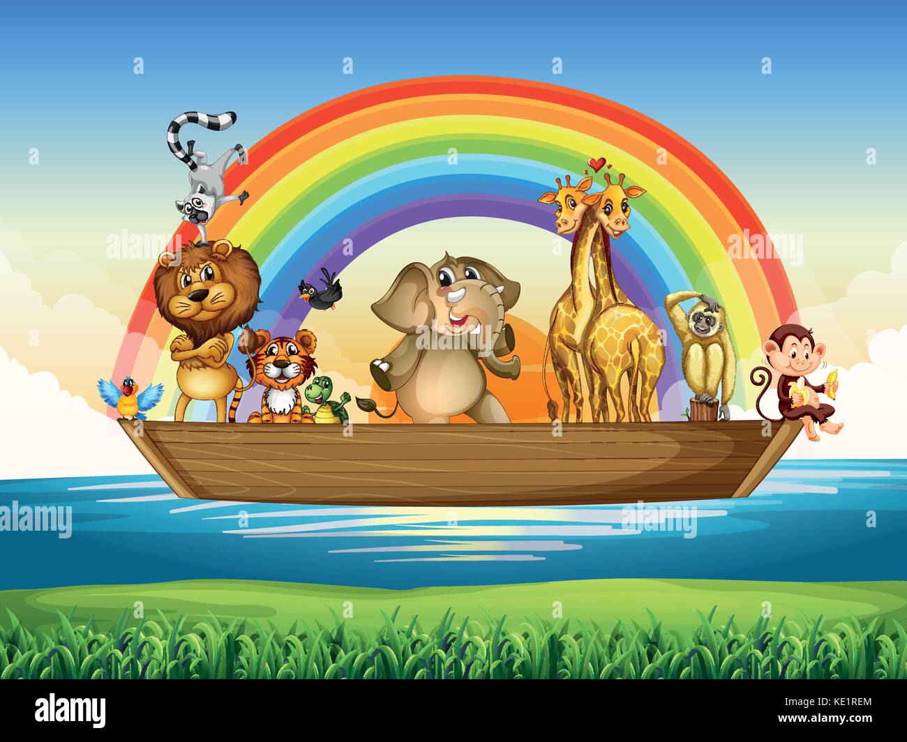 Wild animals riding on rowboat illustration Stock Vector Image & Art ...