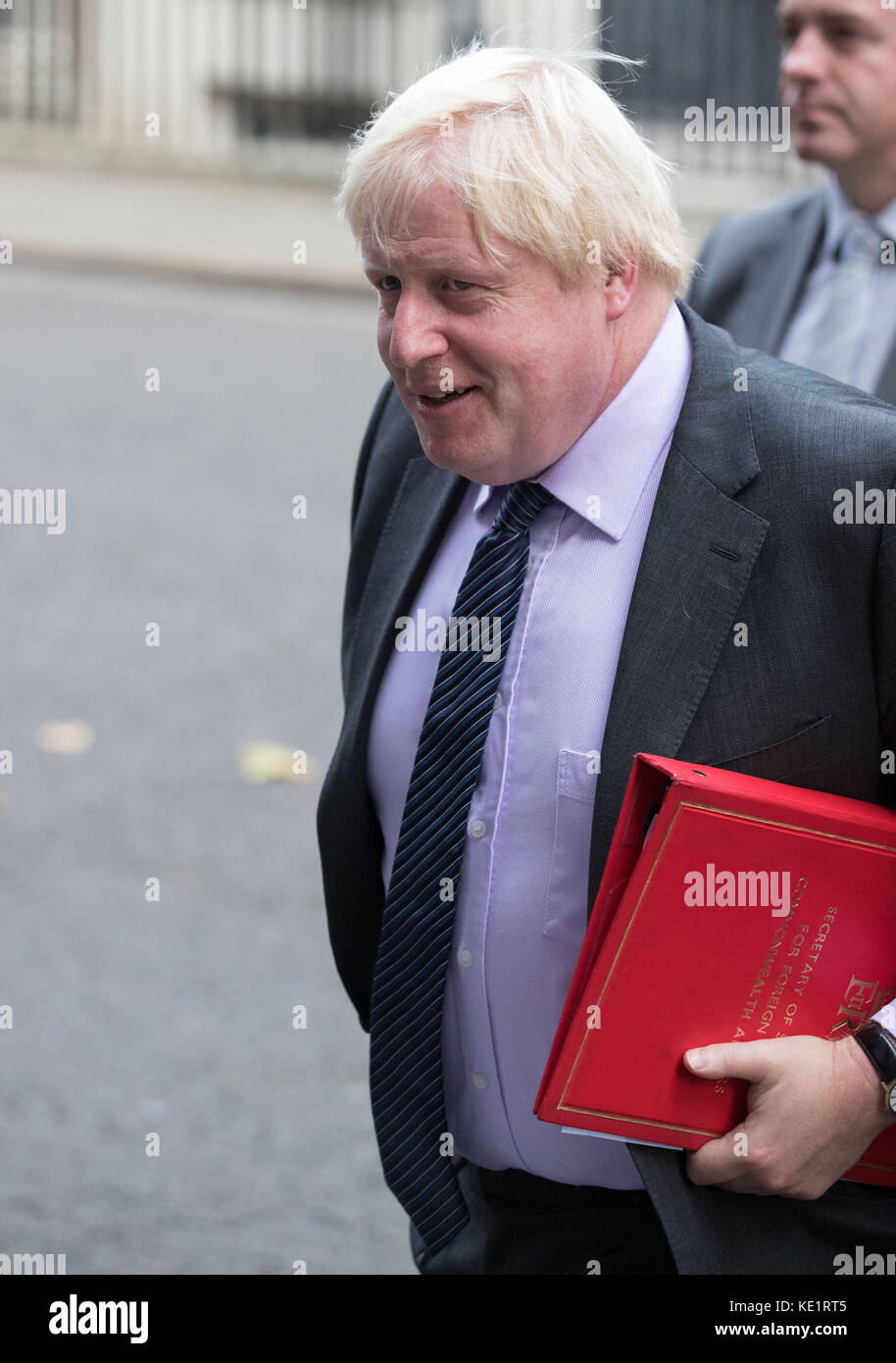 Foreign Secretary Boris Johnson outside 10 Downing Street, London, after Theresa May and European Commission President Jean-Claude Juncker agreed to accelerate efforts to find a Brexit deal but offered little sign of tangible progress. Stock Photo