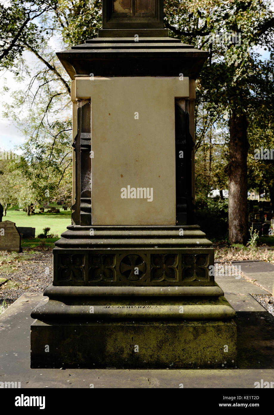 Replacement stone on cemetery memorial at all saints stand whitefield
