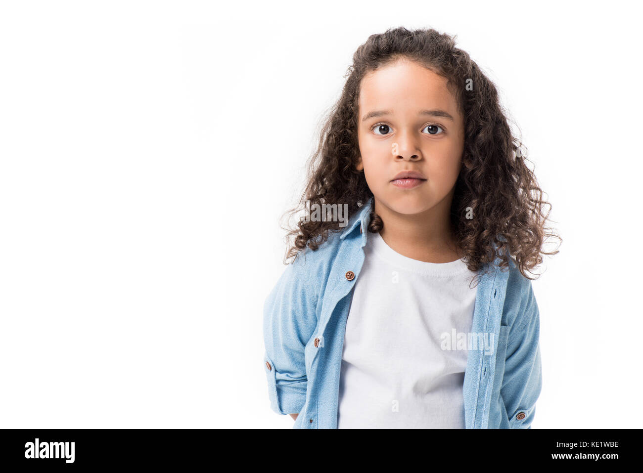 portrait of adorable african american girl looking at camera isolated ...