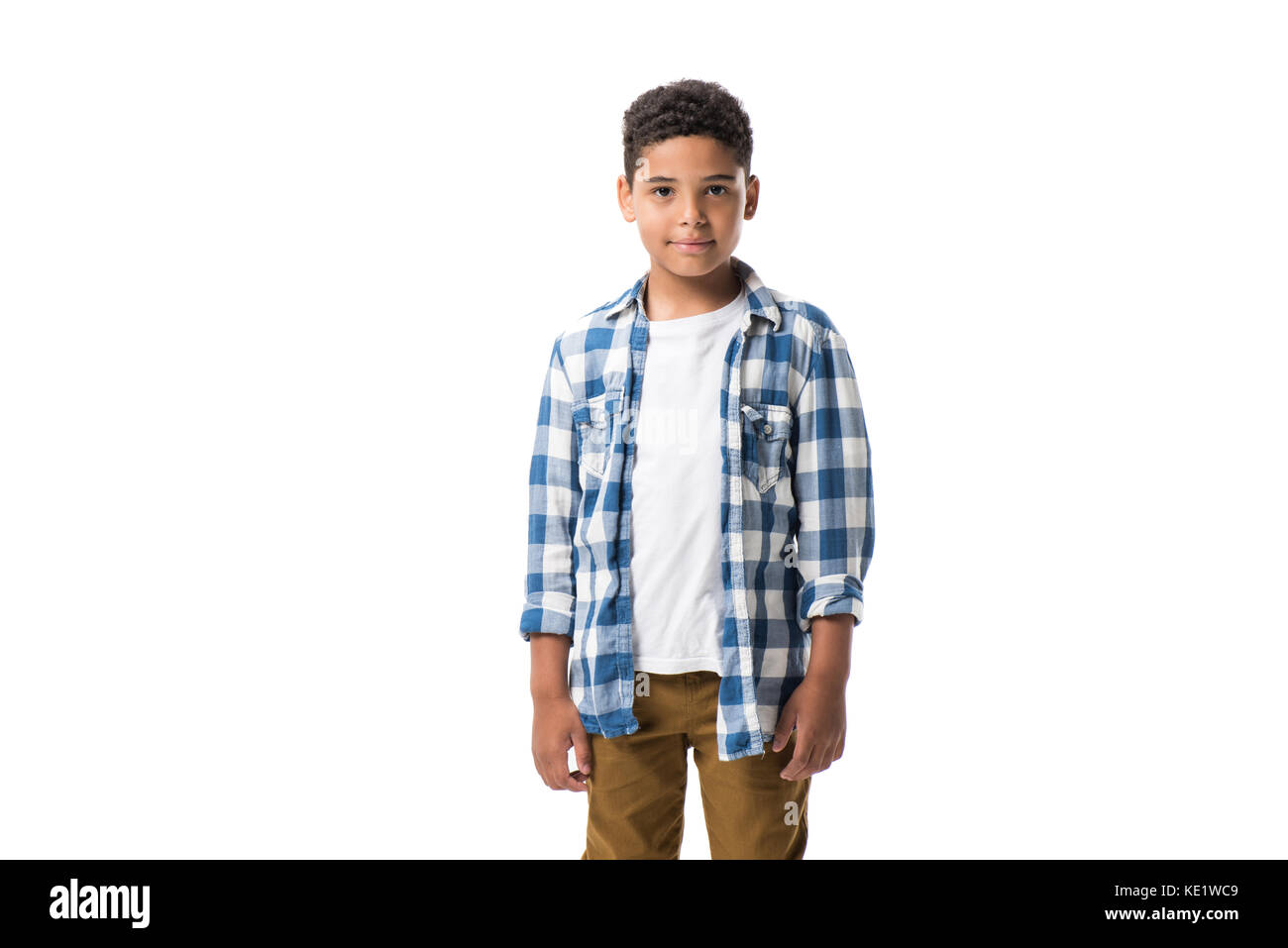 portrait of cute african american boy looking at camera isolated on ...