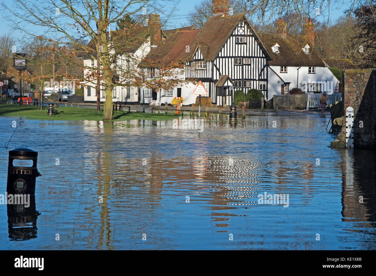 Eynsford, Kent, Flood Water on River Darent Stock Photo