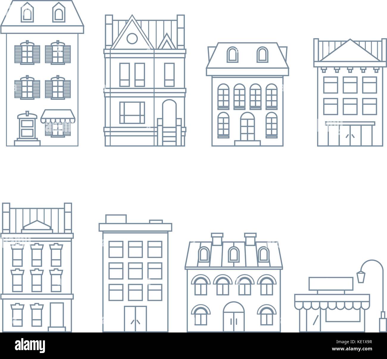 Buildings and houses in european style - townhouse, condo and hotel Stock Vector