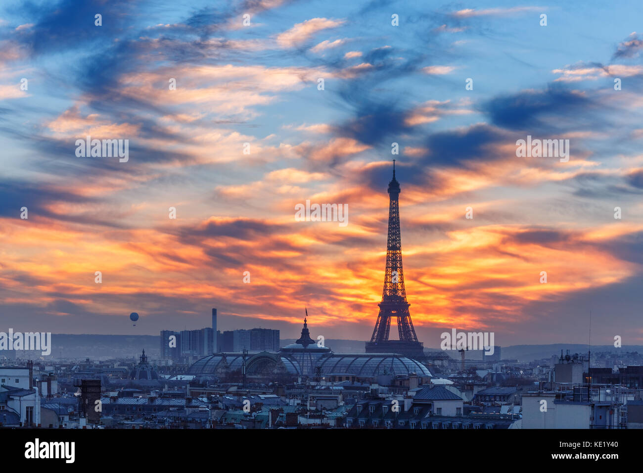 Eiffel Tower at sunset in Paris, France Stock Photo
