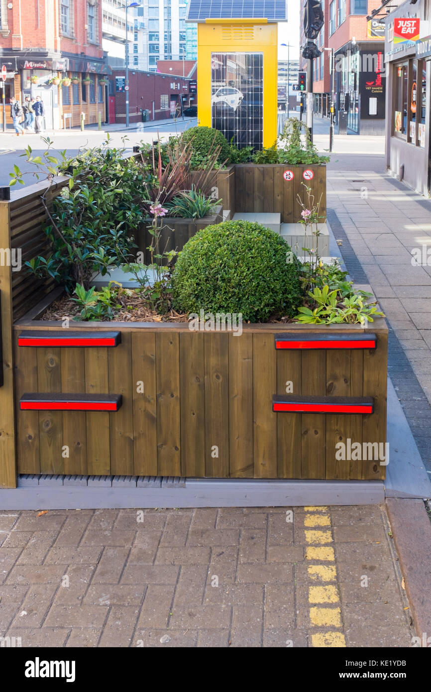 A mini park or parklet which is the smallest public park in the UK has just been built in a loading bay in Bromsgrove Street, Birmingham Stock Photo