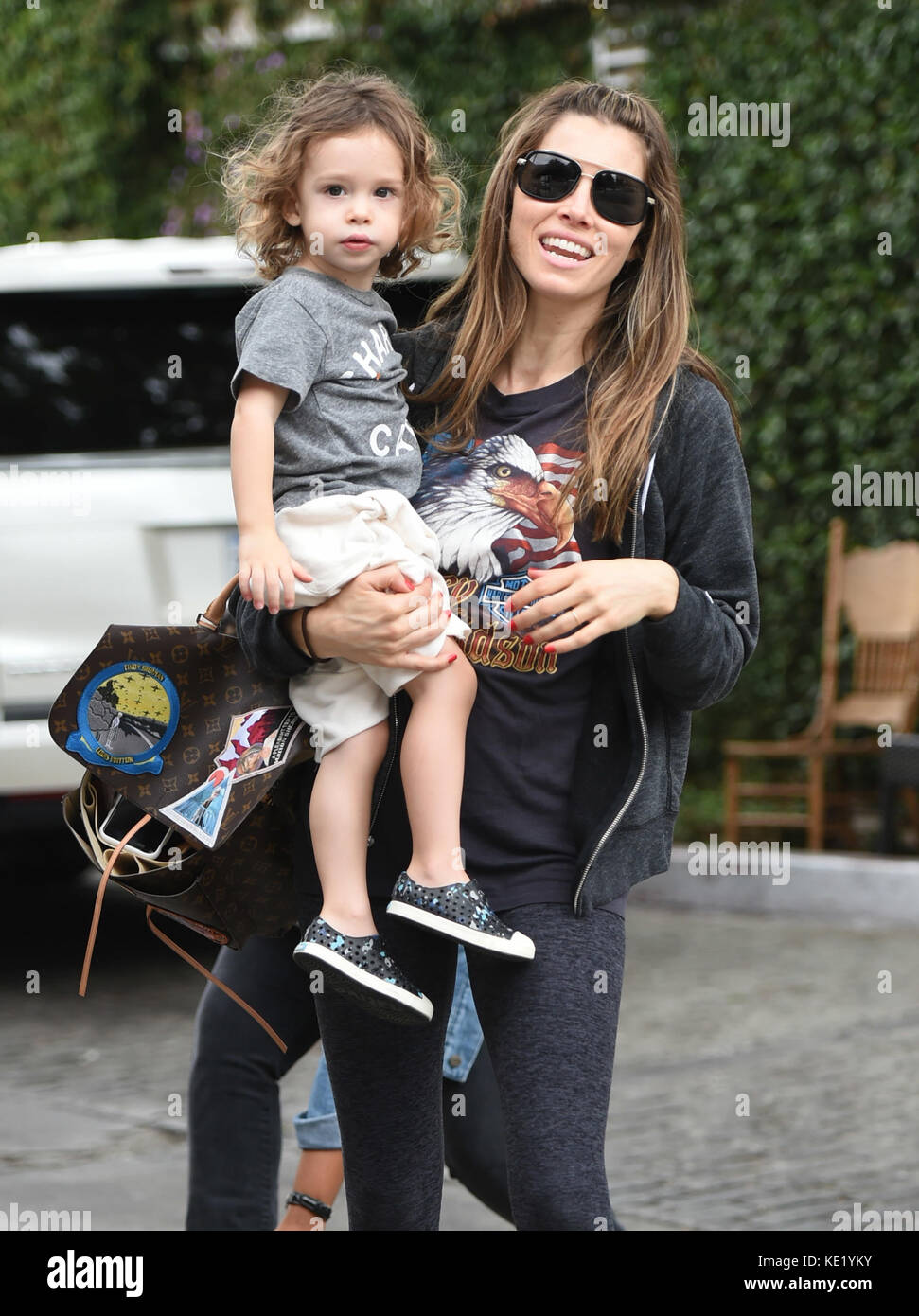 Jessica Biel out and about with her son Silas Randall Timberlake Stock