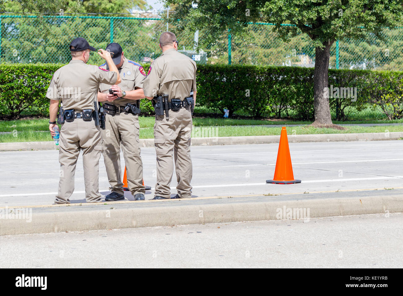 Texas State troopers and city officials patrol streets in Houston  in the aftermath of devastating flooding in the city Stock Photo