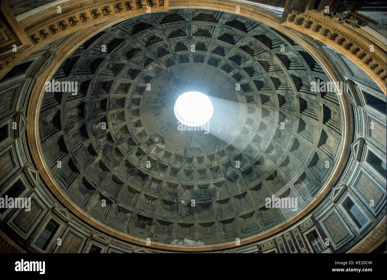 Italy Lazio Rome Pantheon Dome with light Stock Photo