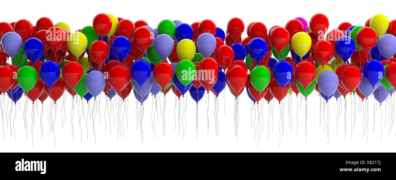 Colorful party balloons isolated on white background. 3d illustration ...