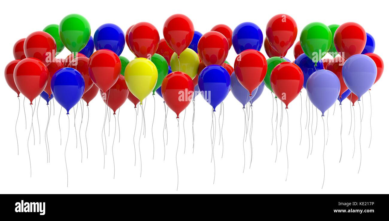 Colorful party balloons isolated on white background. 3d illustration ...