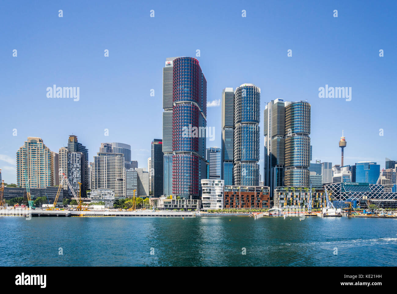 Australia, New South Wales, Sydney, Darling Harbour, view of the Barangaroo International Towers Sydney, with the prominent One International Tower ag Stock Photo
