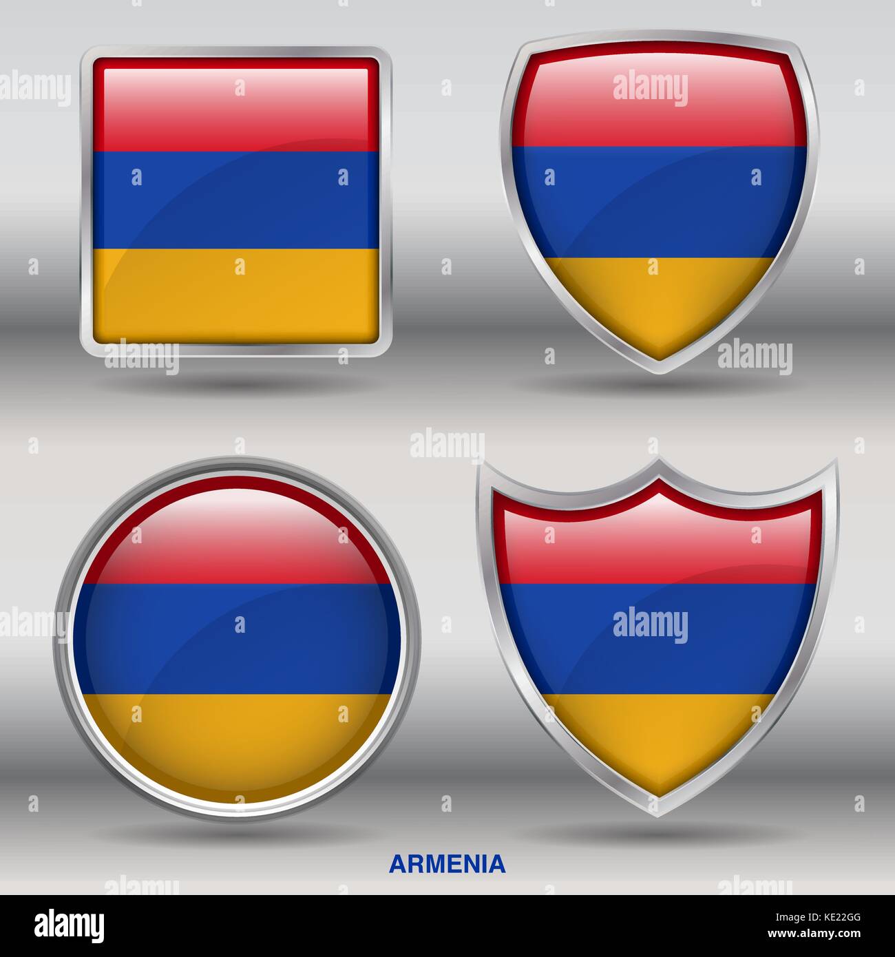 Armenia Flag - 4 shapes Flags States Country in the World with clipping path Stock Vector