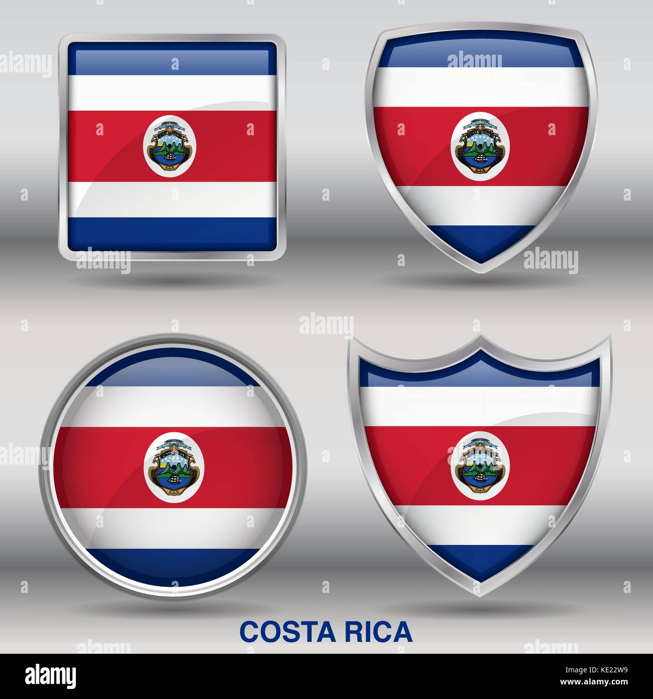 Costa Rica Flag - 4 shapes Flags States Country in the World with clipping path Stock Vector