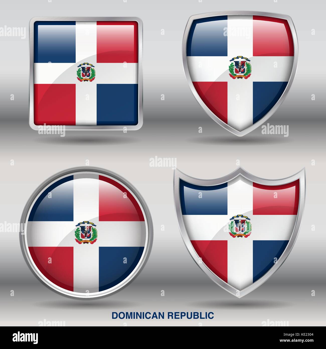 Dominican Republic Flag - 4 shapes Flags States Country in the World with clipping path Stock Vector