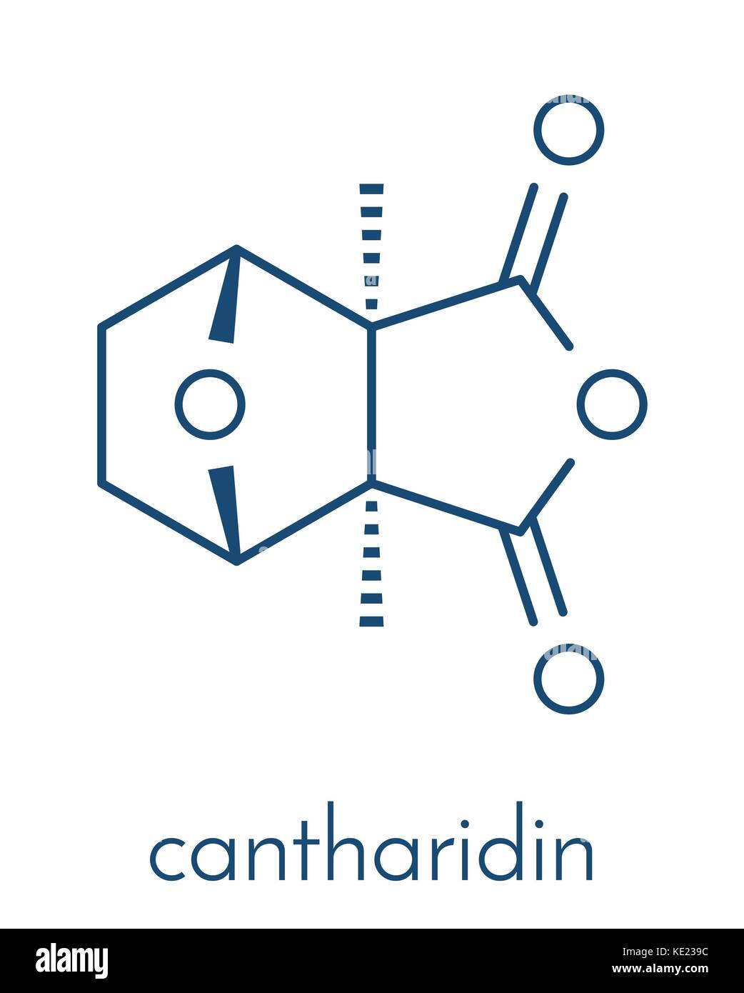 Cantharidin blister beetle poison molecule. Secreted by blister beetles, spanish fly, soldier beetles, etc. Skeletal formula. Stock Vector