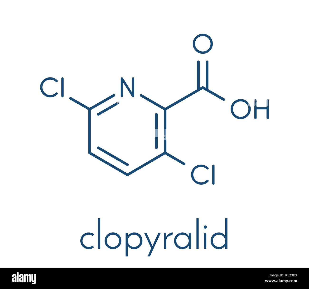 Clopyralid herbicide molecule. Skeletal formula. Stock Vector