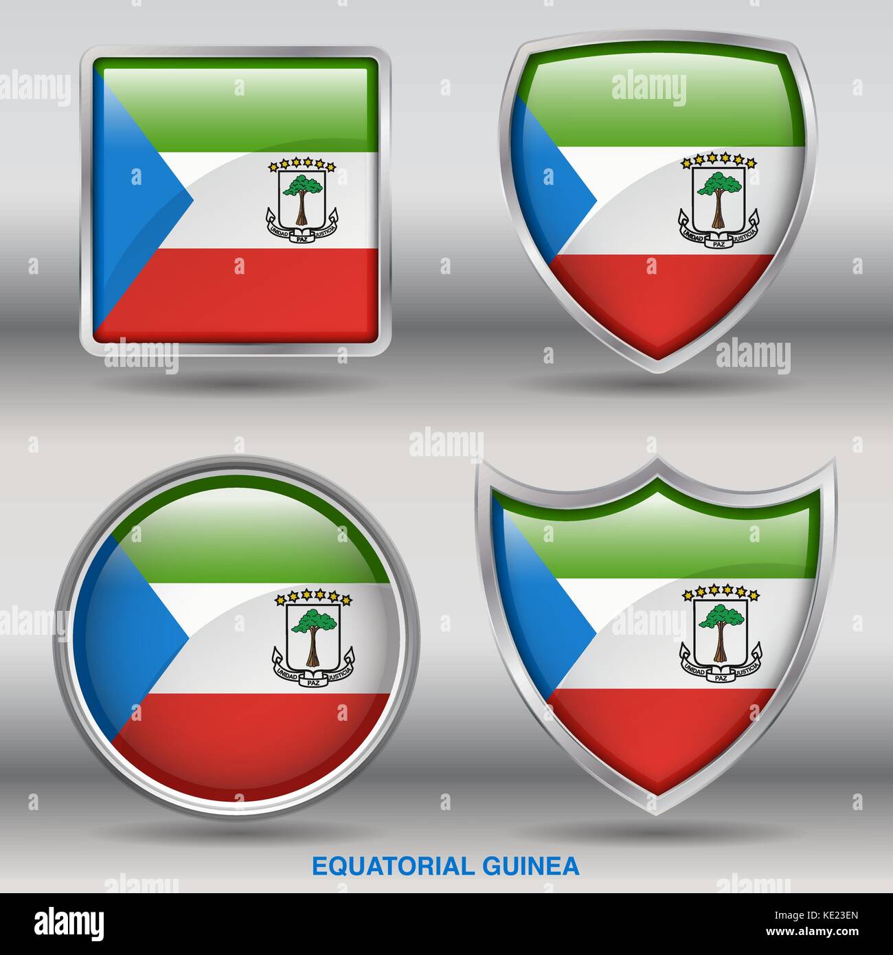 Equatorial Guinea Flag - 4 shapes Flags States Country in the World with clipping path Stock Vector
