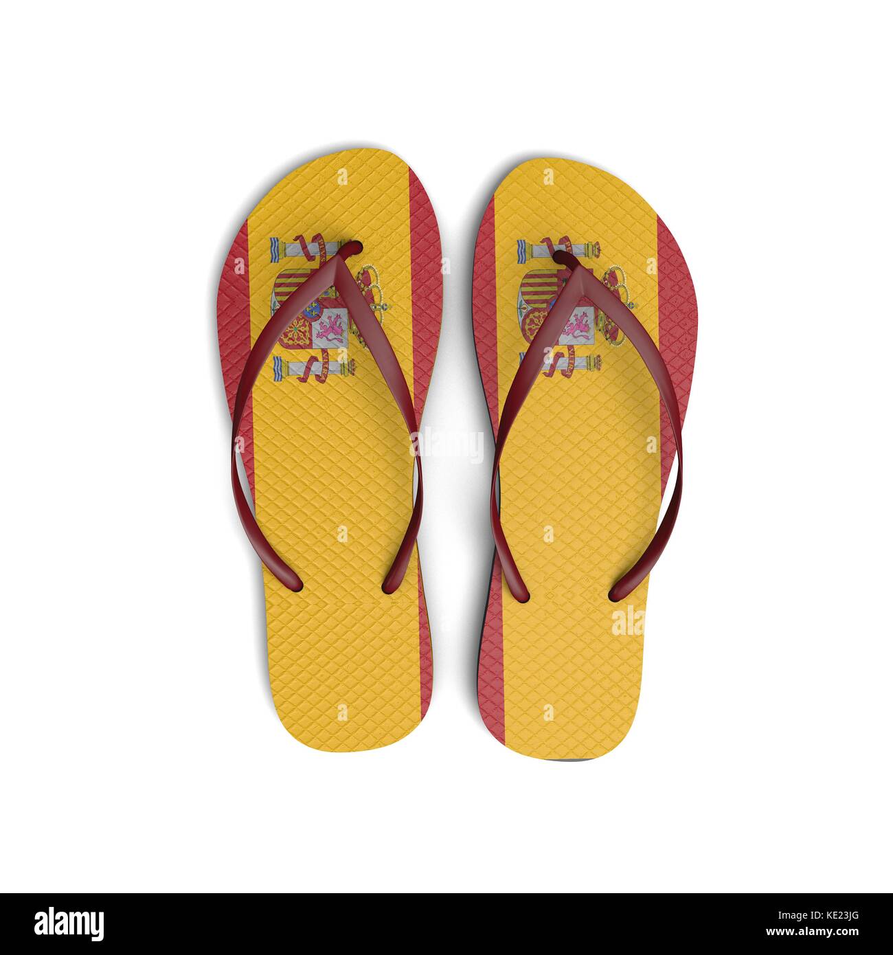 Spain flag flip flop sandals on a white background. 3D Rendering Stock ...