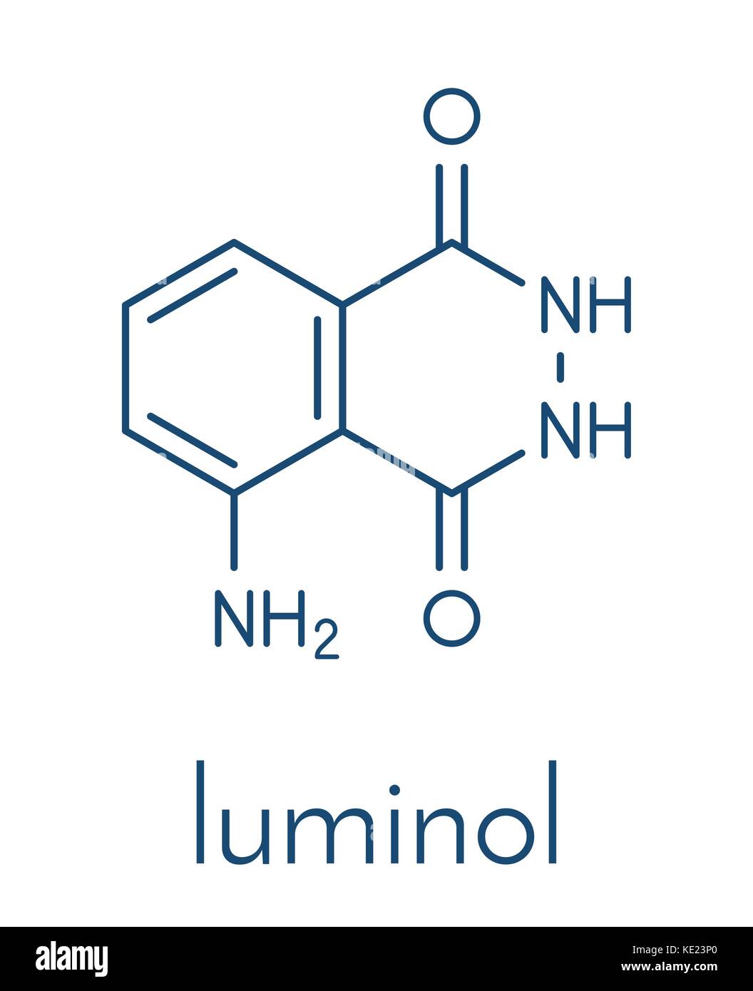 Luminol chemiluminescent molecule. Used to detect blood at crime scenes. Skeletal formula Stock