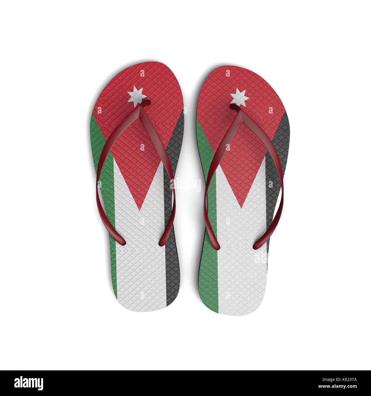 Jordan flag flip flop sandals on a white background. 3D Rendering Stock ...