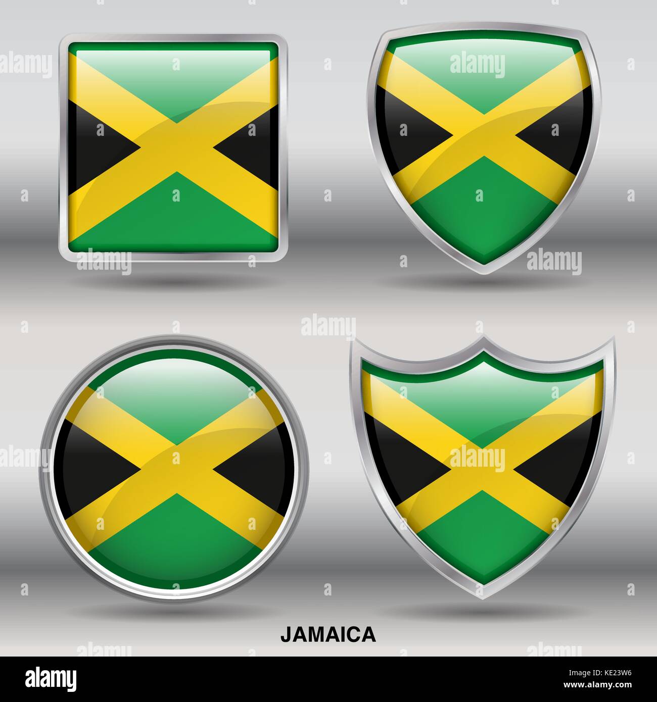 Jamaica Flag - 4 shapes Flags States Country in the World with clipping path Stock Vector