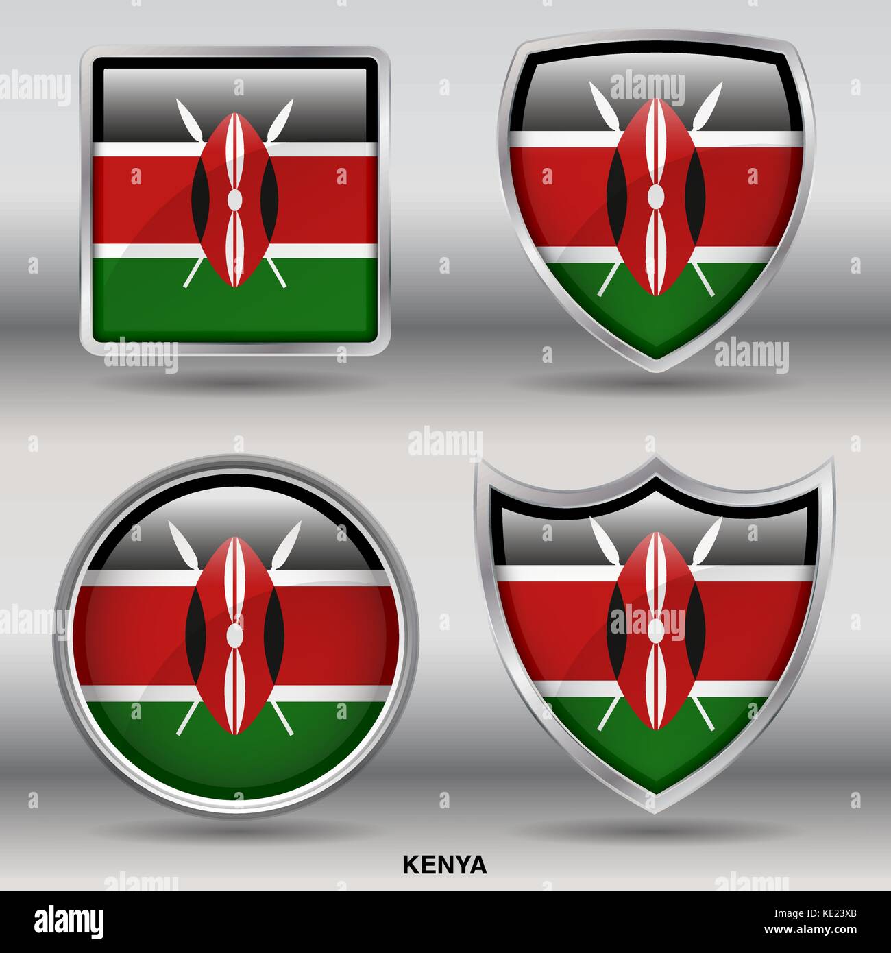 Kenya Flag - 4 shapes Flags States Country in the World with clipping path Stock Vector