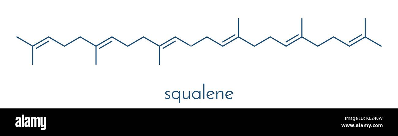 Squalene natural hydrocarbon molecule. Found in shark liver oil and number of plant sources. Skeletal formula. Stock Vector